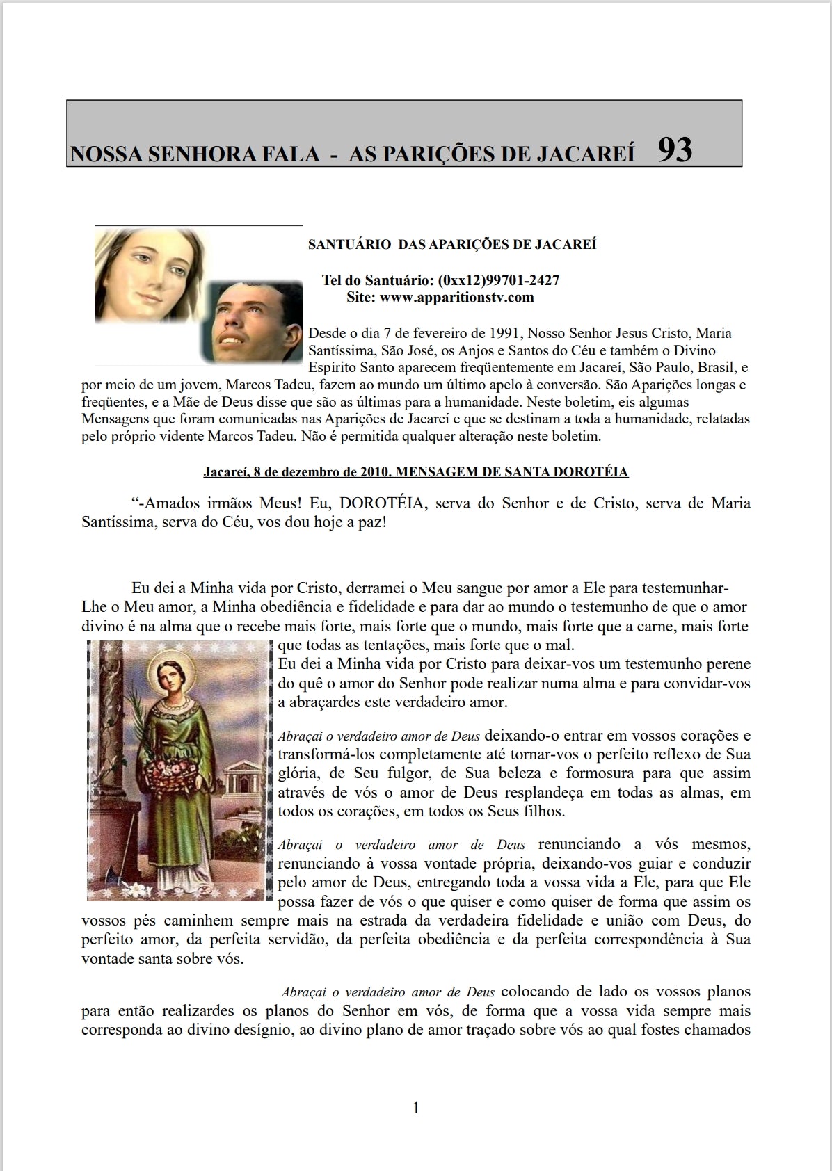 Boletim de Mensagens de Nossa Senhora Nº 93 Boletim de Mensagens de Nossa Senhora Nº 93